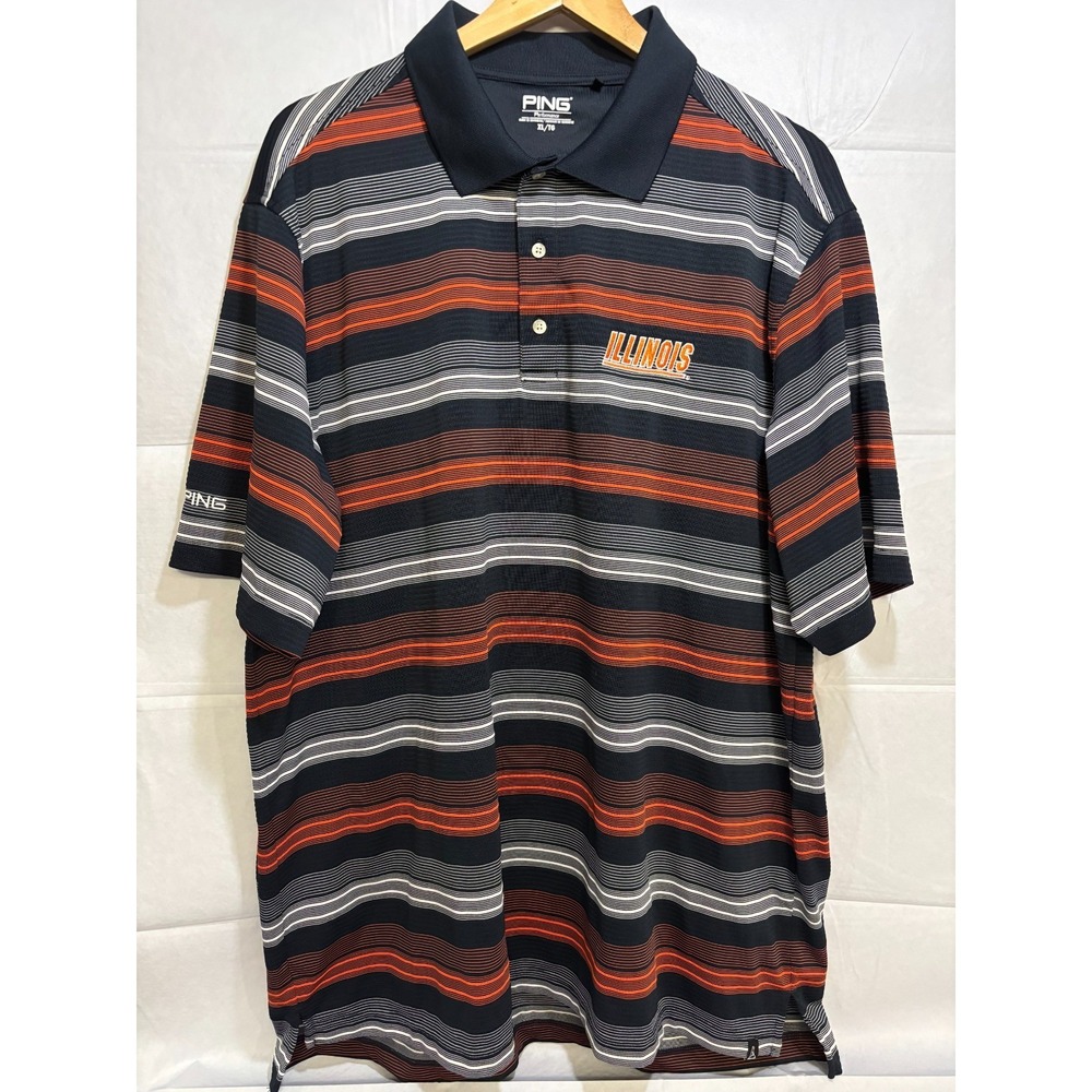 Illinois PING Performance Mens Polo Shirt Multicolor Striped Short Sleeve XL